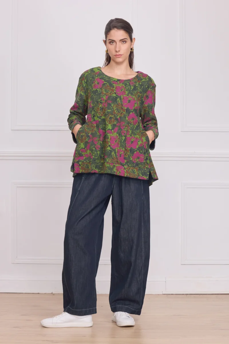Blouse femme verte à motifs – 90% coton