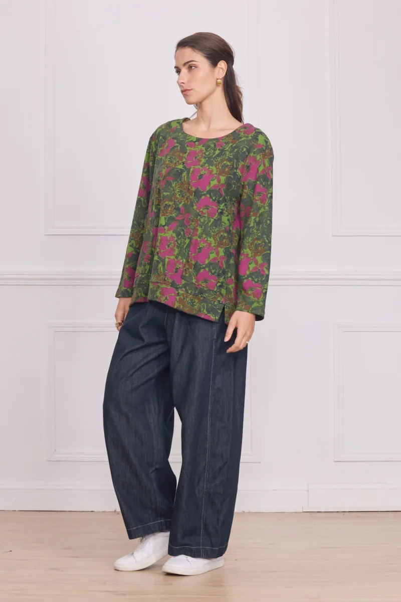 Blouse femme verte à motifs – 90% coton - Imagen 3