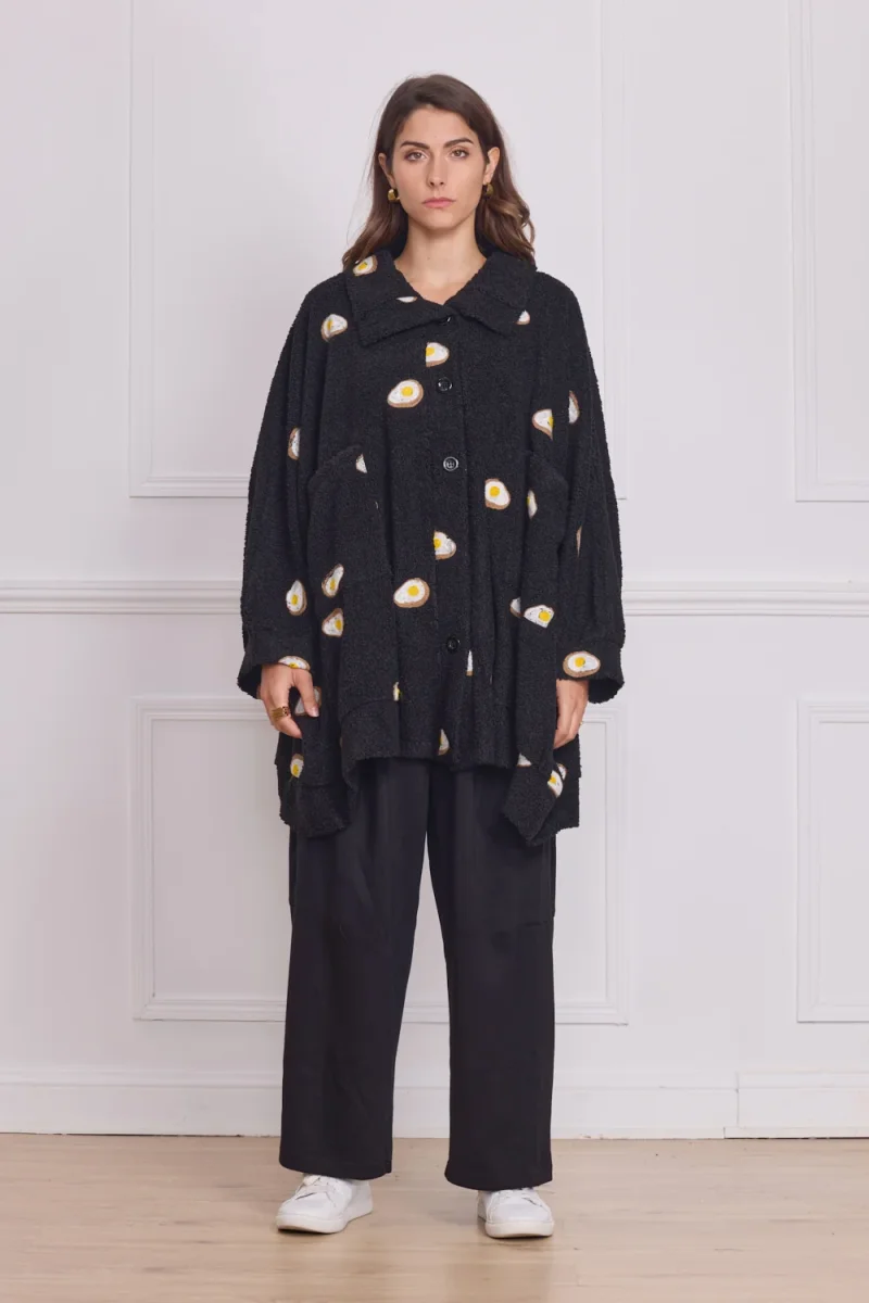 Veste femme légère noire à motifs œufs