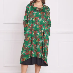 Robe longue femme verte à motifs