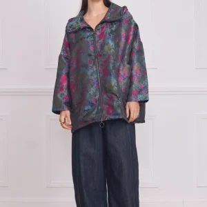 Manteau court femme zippé à motifs