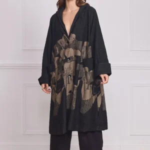 Manteau léger femme noir à motifs