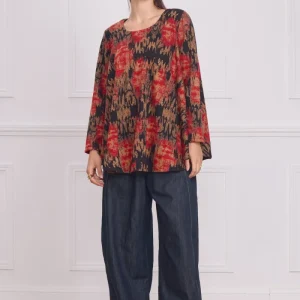 Blouse femme noire à motifs multicolores