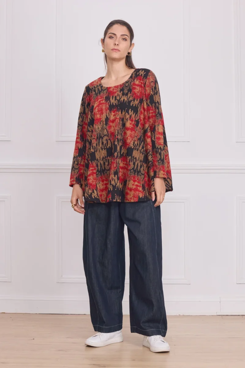 Blouse femme noire à motifs multicolores