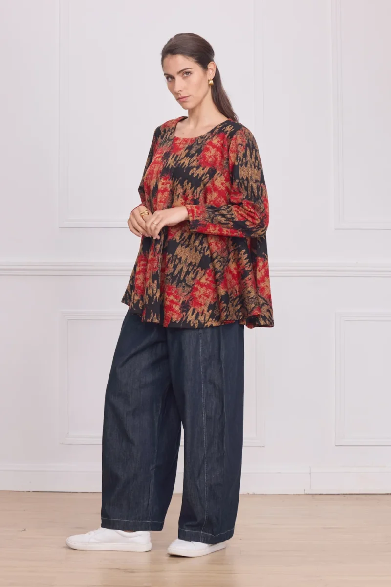 Blouse femme noire à motifs multicolores - Imagen 3