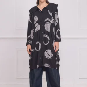 Chemise femme noire à motifs cercles