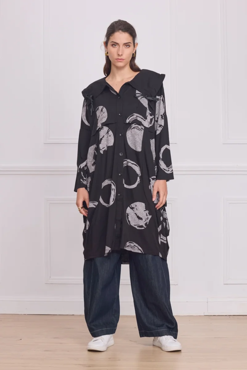 Chemise femme noire à motifs cercles - Imagen 2