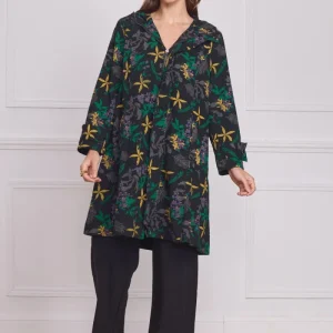 Manteau à capuche noir motifs nature – 100% coton