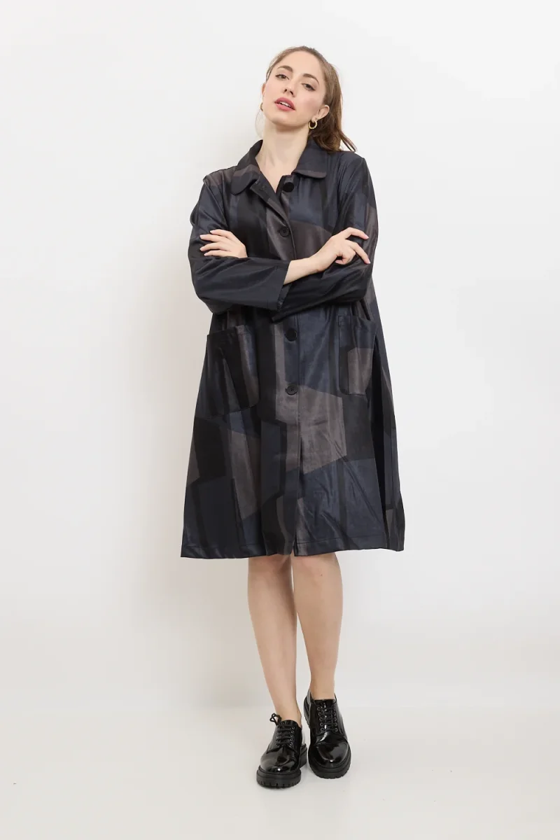 Manteau à boutons et motifs en trapèze - Imagen 3