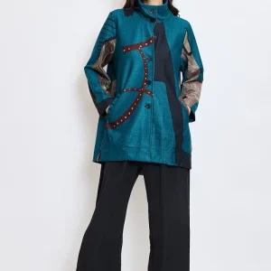 Chemise tunique aux motifs modernes noirs, rouges et marrons