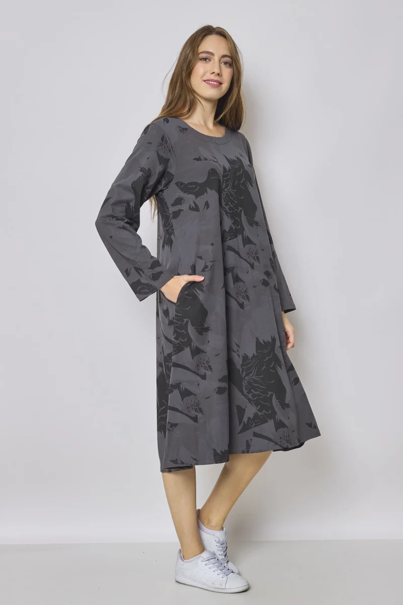 Robe longue grise en coton à motifs aigle - Imagen 3