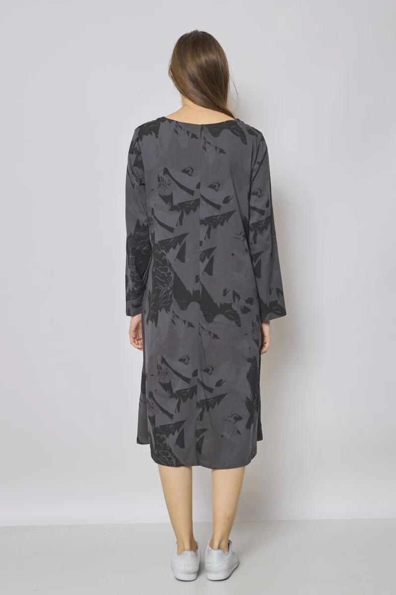 Robe longue grise en coton à motifs aigle - Imagen 6