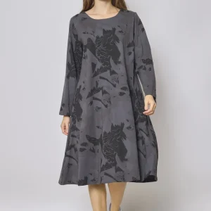 Robe longue grise en coton à motifs aigle