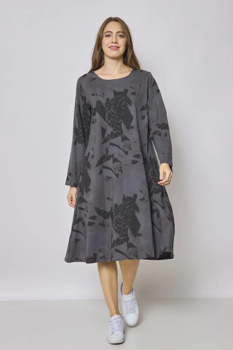 Robe longue grise en coton à motifs aigle - Imagen 2
