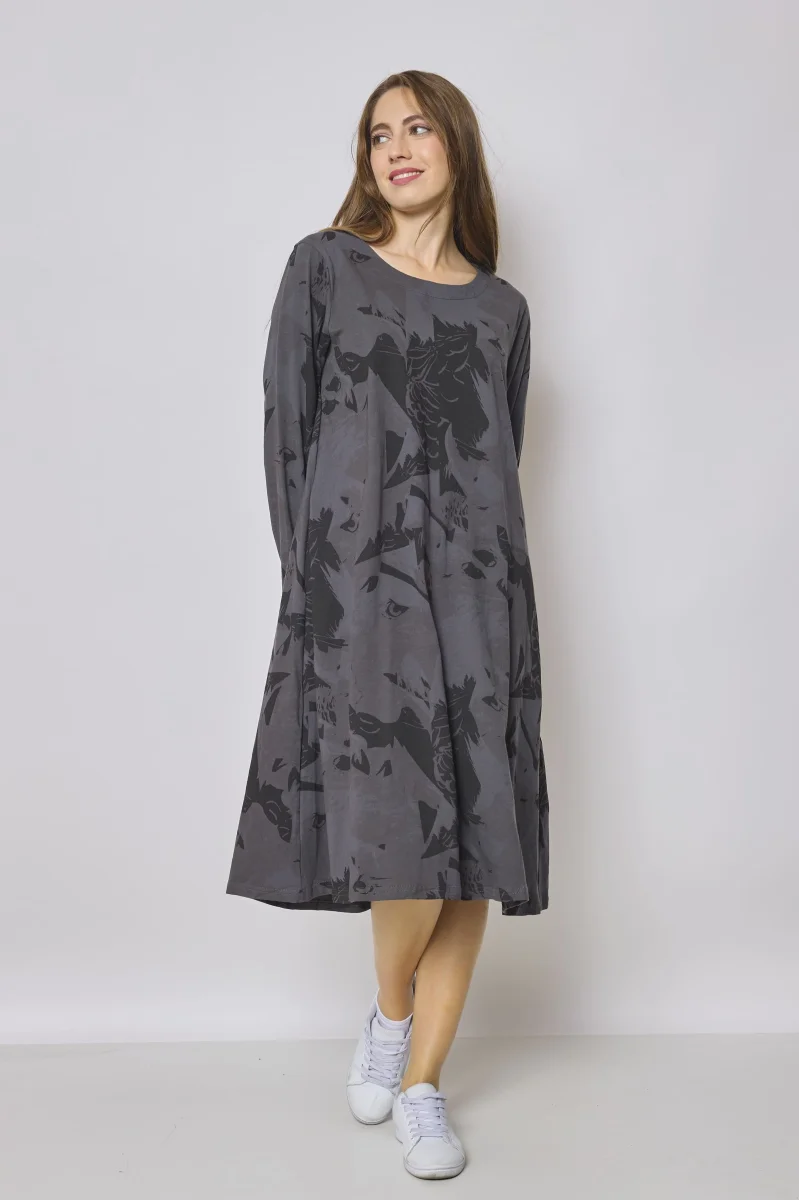 Robe longue grise en coton à motifs aigle - Imagen 5