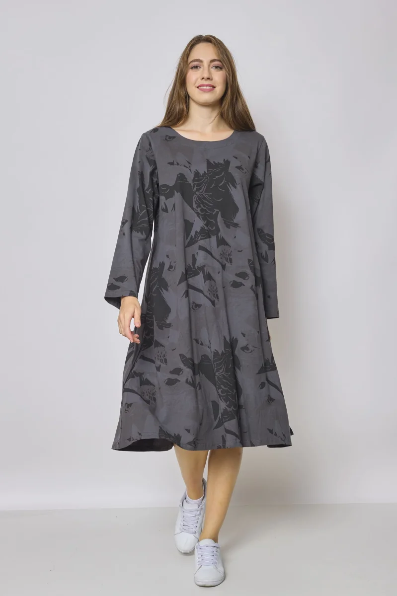 Robe longue grise en coton à motifs aigle - Imagen 4