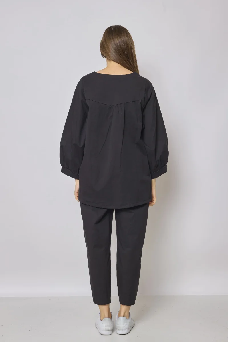 Blouse noire à motifs manche bouffante - Imagen 6