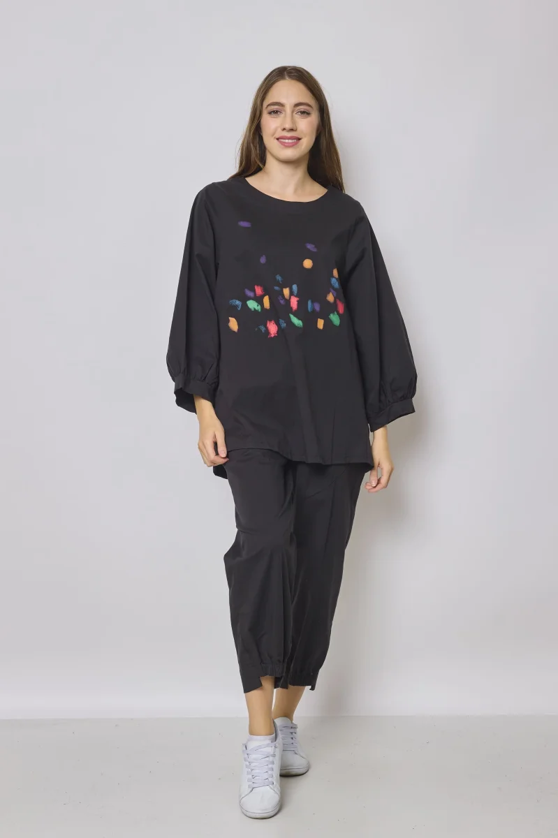 Blouse noire à motifs manche bouffante - Imagen 4