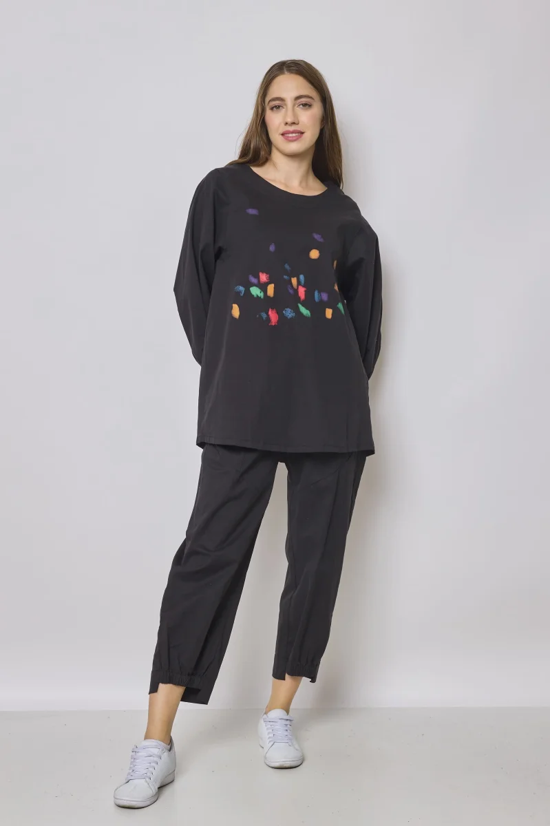 Blouse noire à motifs manche bouffante - Imagen 5