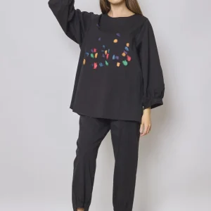 Blouse noire à motifs manche bouffante