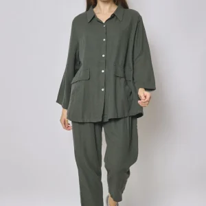 Veste courte verte en coton et en lin