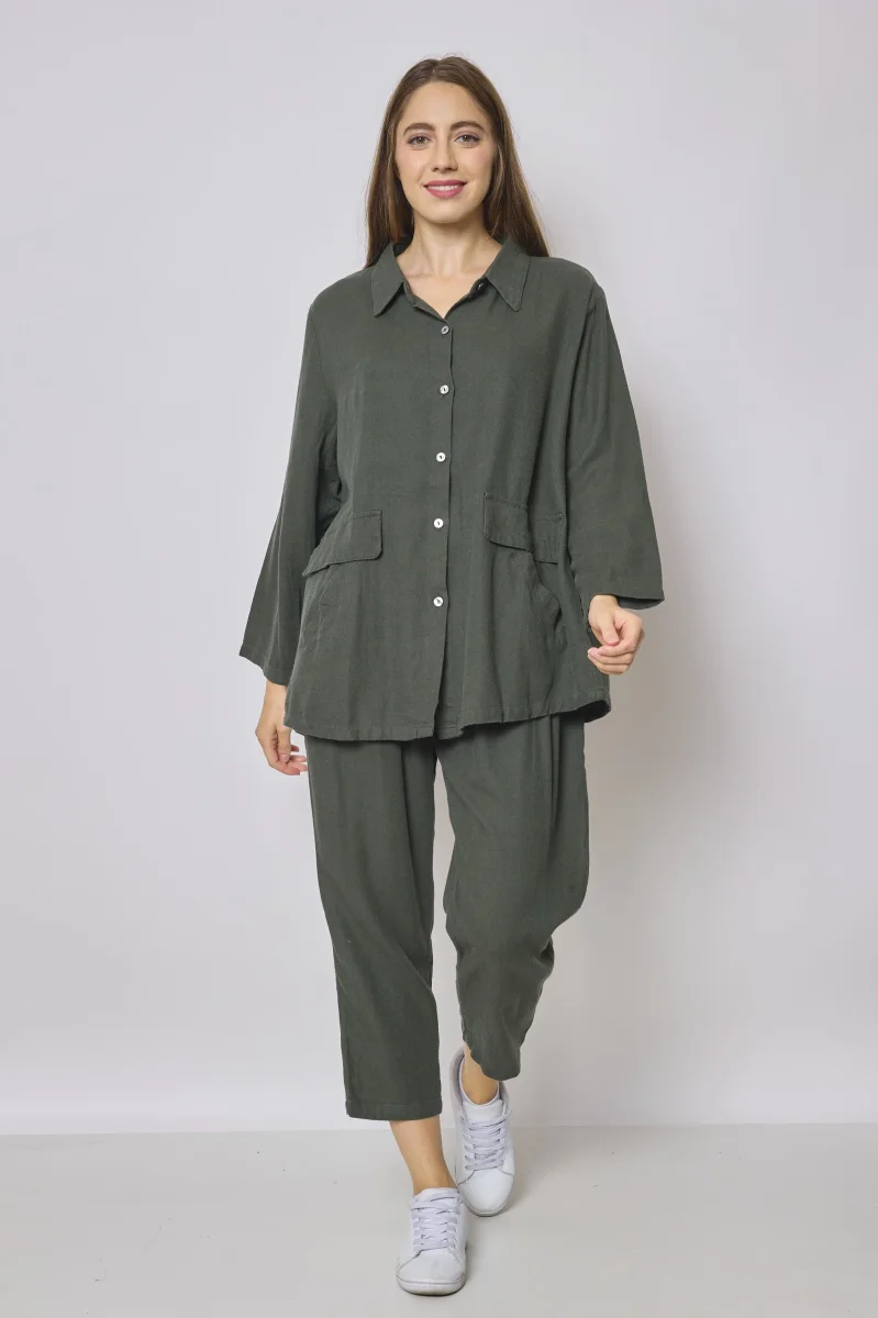 Veste courte verte en coton et en lin - Imagen 2