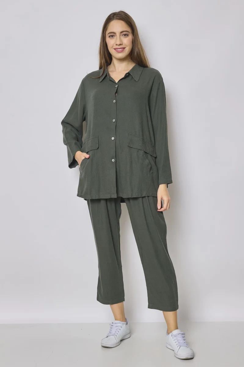 Veste courte verte en coton et en lin - Imagen 3