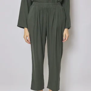Pantalon vert en coton et lin