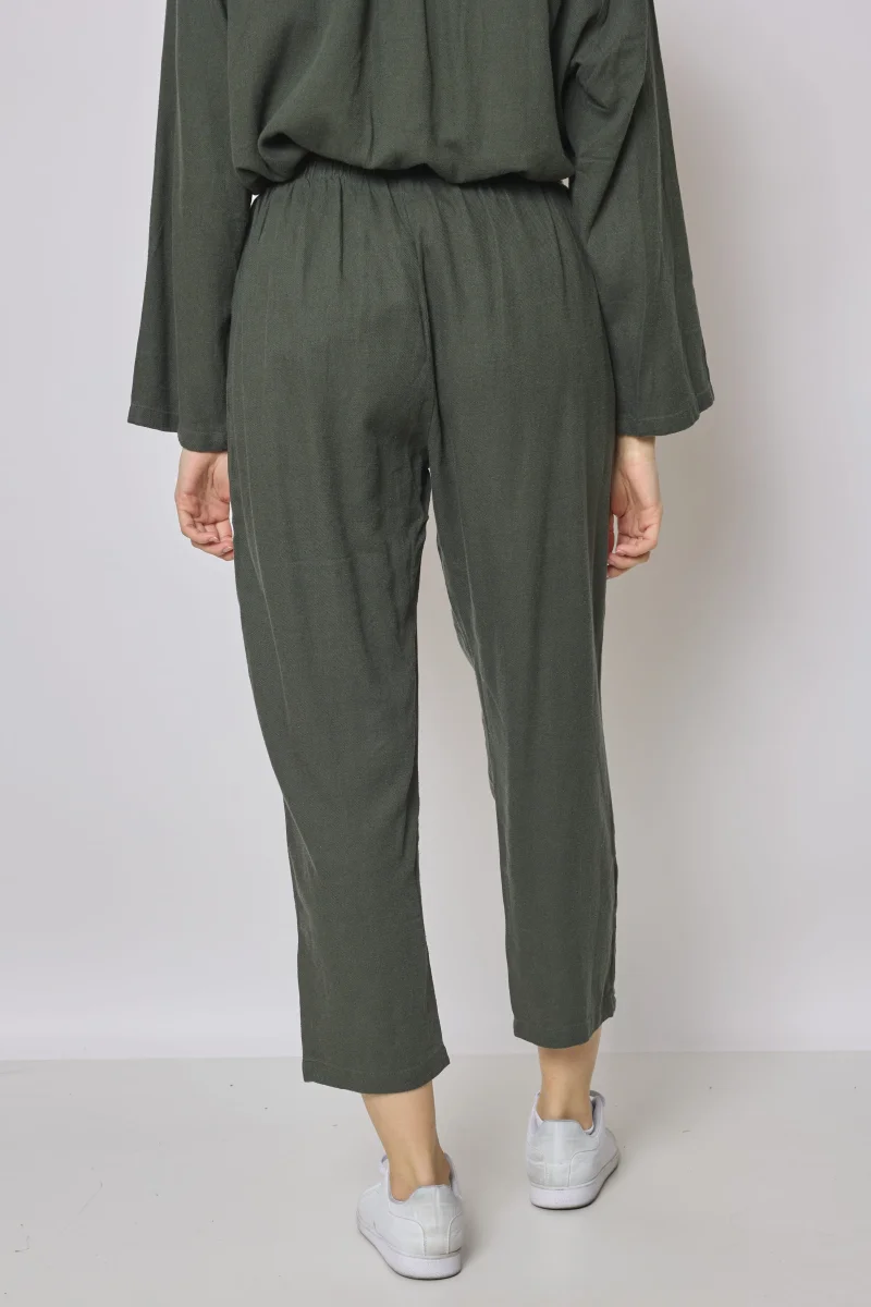 Pantalon vert en coton et lin - Imagen 4