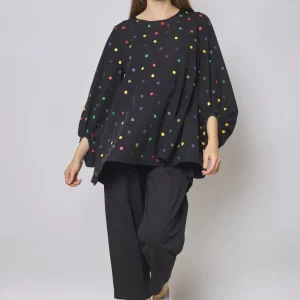 Blouse manche bouffante à pois colorés