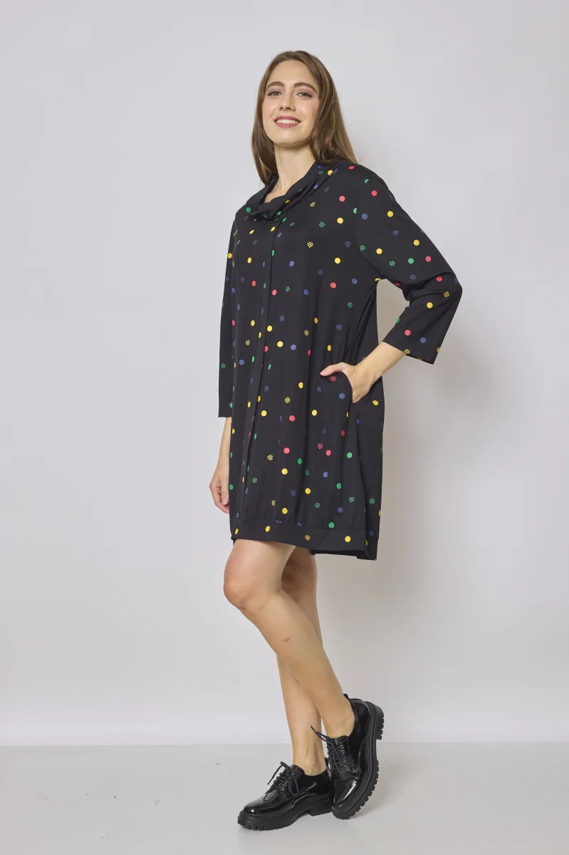 Robe tunique col roulé à pois colorés - Imagen 3