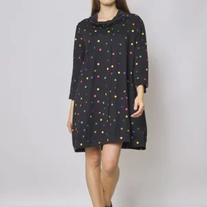Robe tunique col roulé à pois colorés