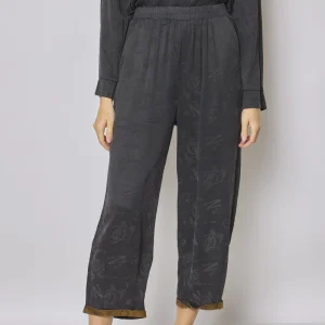 Pantalon fluide gris à motifs