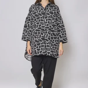 Veste en coton asymétrique noir et blanc