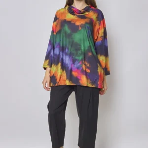 Blouse orange multicolore col roulé