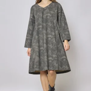 Robe mi longue grise en coton