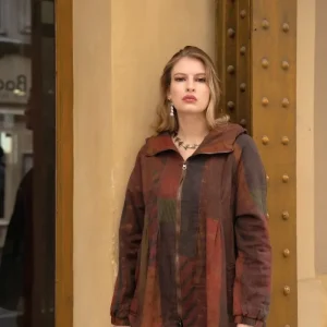 Veste marron rouge hiver zippé