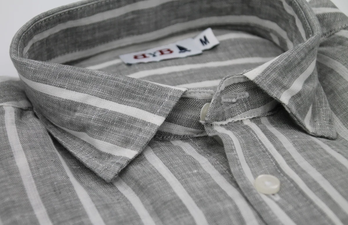 CAMISA LINO RAYAS ANCHAS GRIS VERDOSO - Imagen 4