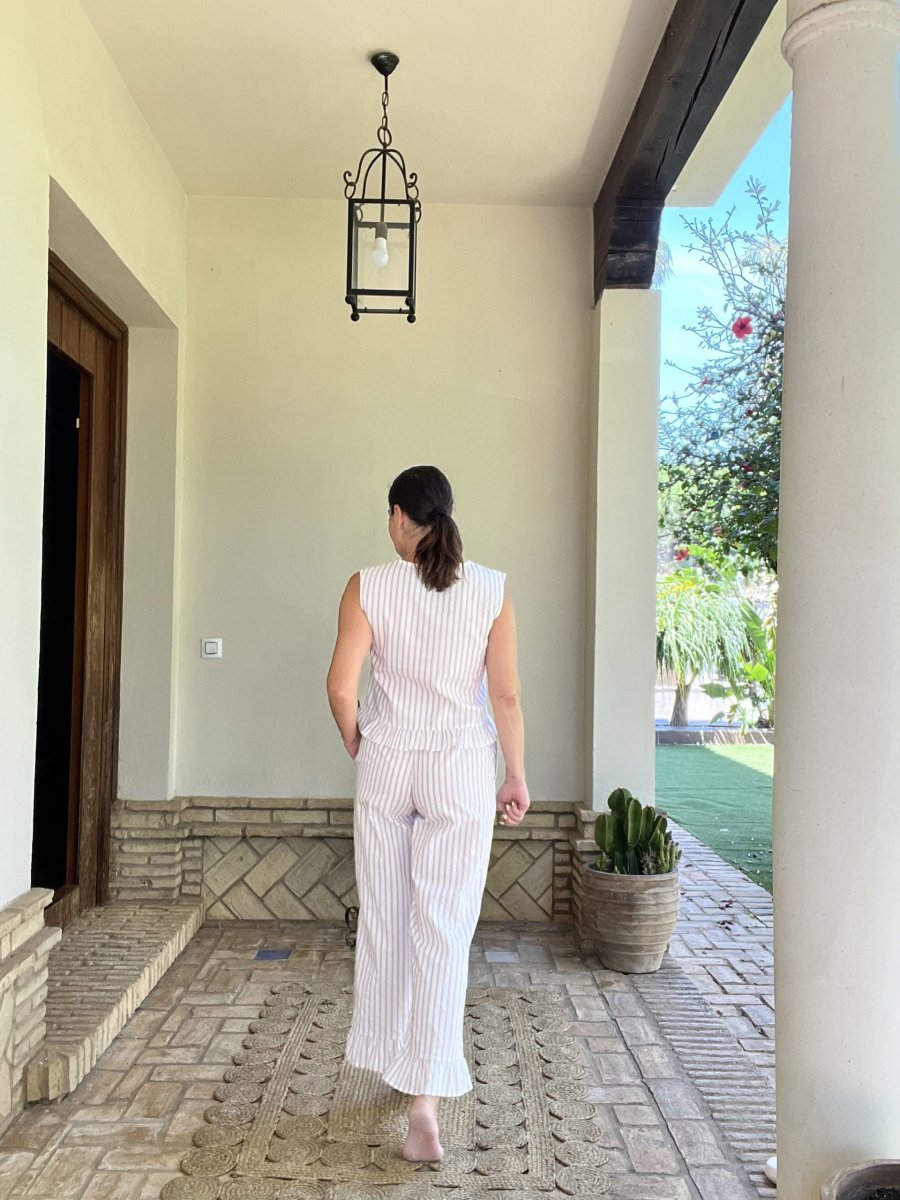 Conjunto Toscana con Volantes de Algodón Raya Granate - Imagen 4