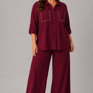 Conjunto Crep Bolsillos Burdeos