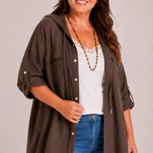 Sobrecamisa Viscosa Capucha Marron