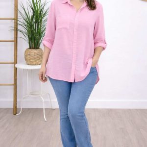 Camisa Larga Basic Rosa