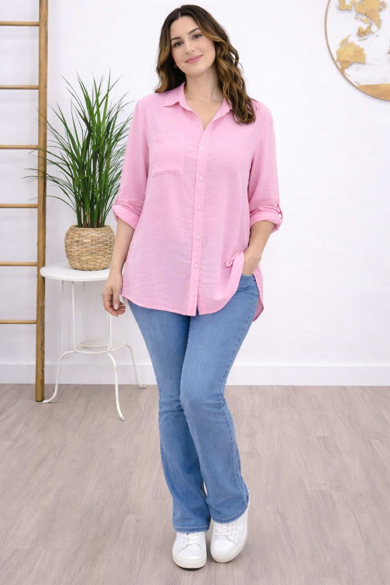Camisa Larga Basic Rosa - Imagen 2