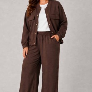 Conjunto Bomber Botones Marron