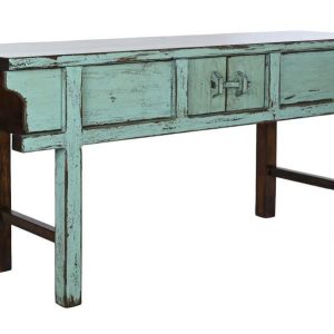 Consola Olmo Macizo Estilo Oriental Decapé Turquesa