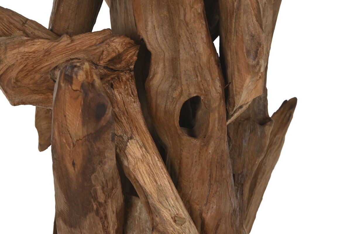 Lámpara de Pie Artesanal en Teca Natural con Pantalla Textil - Imagen 7