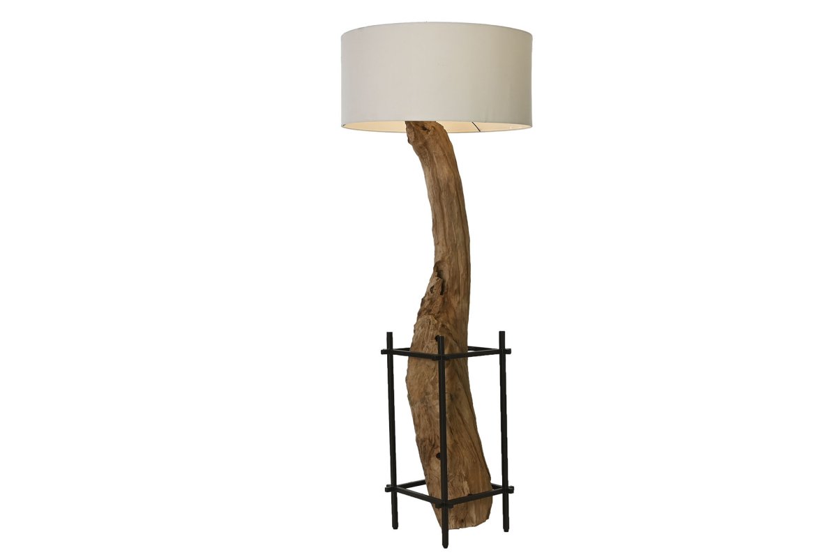 Lámpara de Pie Teca y Hierro Artesanal Modelo Ubud