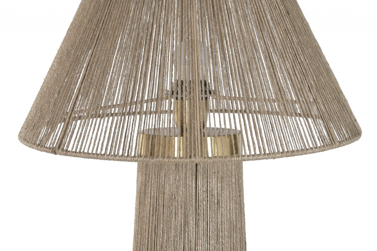 Lámpara de Pie Cónica de Rattan Natural y Detalles Dorados - Imagen 5