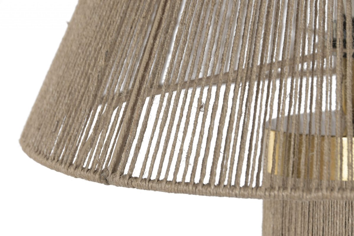 Lámpara de Pie Cónica de Rattan Natural y Detalles Dorados - Imagen 6