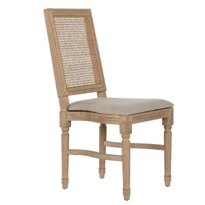 Silla de Comedor Olmo y Ratán con Tapizado Beige Apilable
